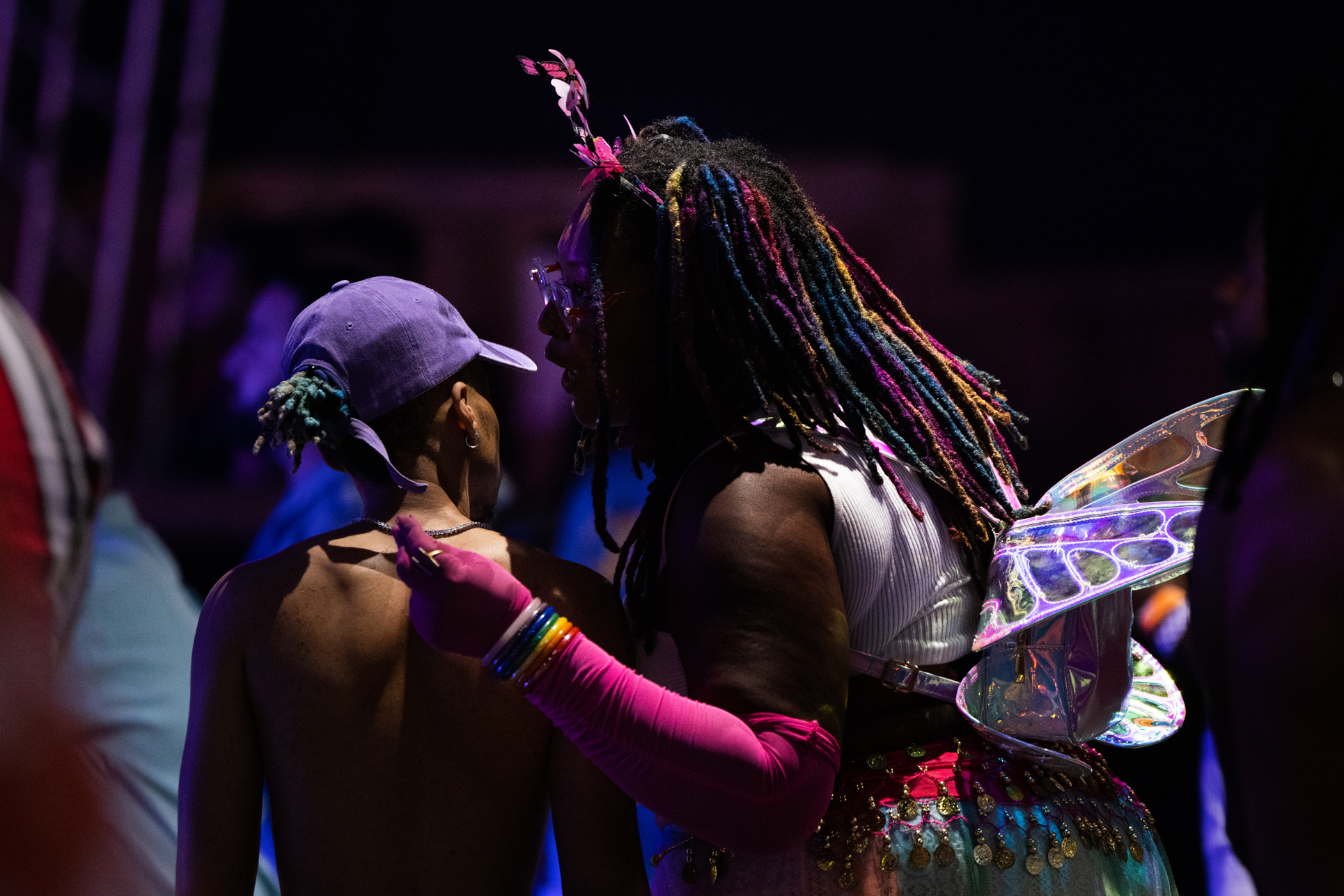 People attend the Black Queer AF Music Festival in Houston wearing colorful creative outfits 